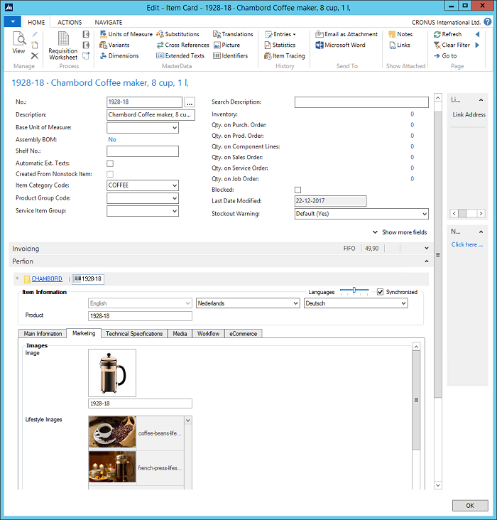 Perfion PIM in Microsoft Dynamics NAV Role Tailored Client