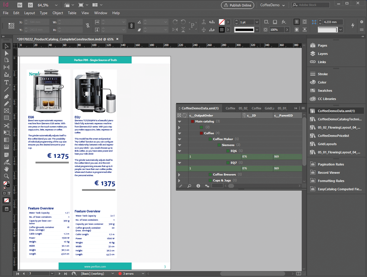 Adobe InDesign-catalogus gemaakt met Perfion PIM